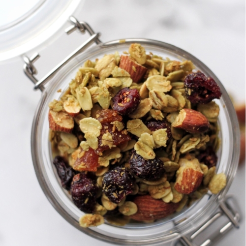 Matcha Coconut Granola with Dates and Cranberries INDY ASSA